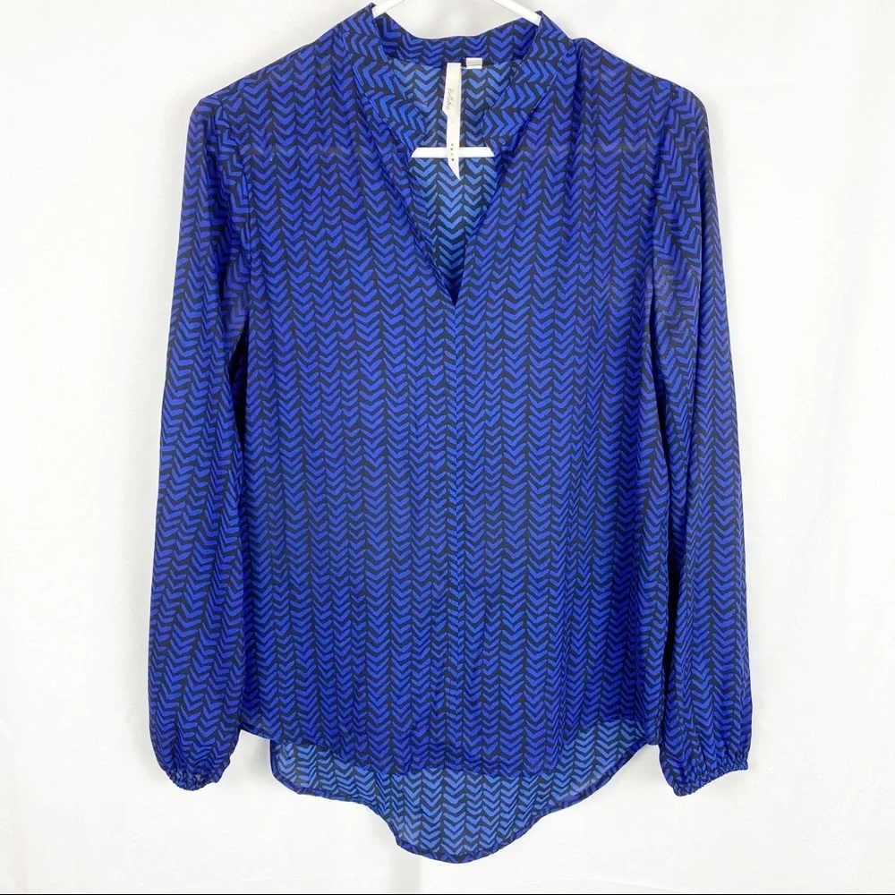 BELLATRIX Blue and Black Print Blouse - Picture 1 of 5